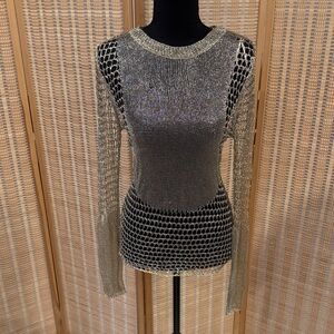 Zara Silver Metallic Long Sleeve Blouse